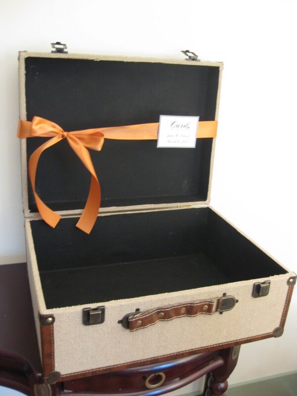 SALE Wedding Suitcase Card Holder Vintage Style Rustic Suitcase Burlap