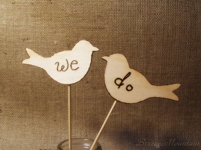 Wood Wedding Cake Toppers Rustic Chic Wedding Love Birds or Hearts 