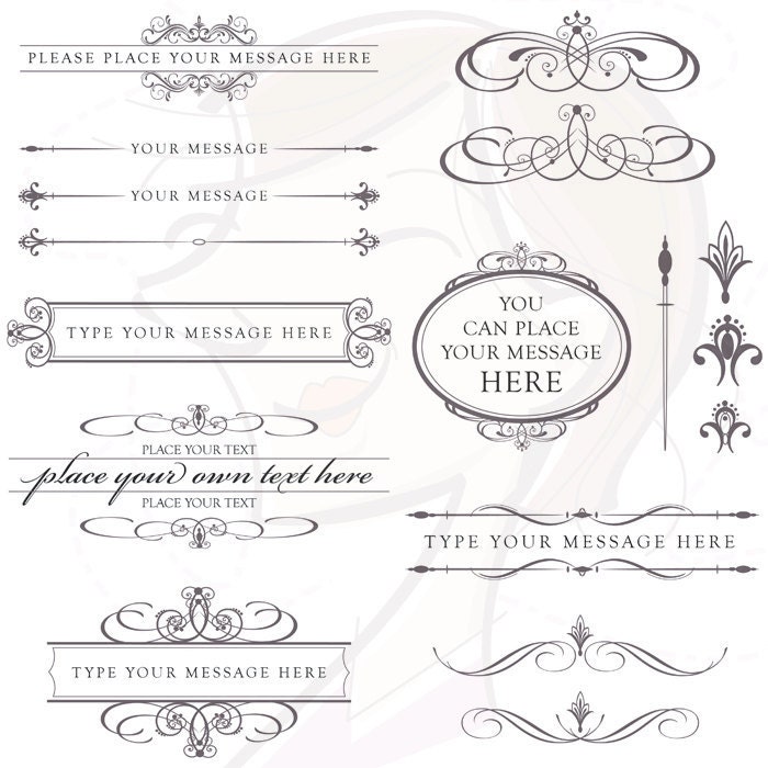 Calligraphy Vintage Clip Art Clipart CHARCOAL GREY DIY Wedding Invitation