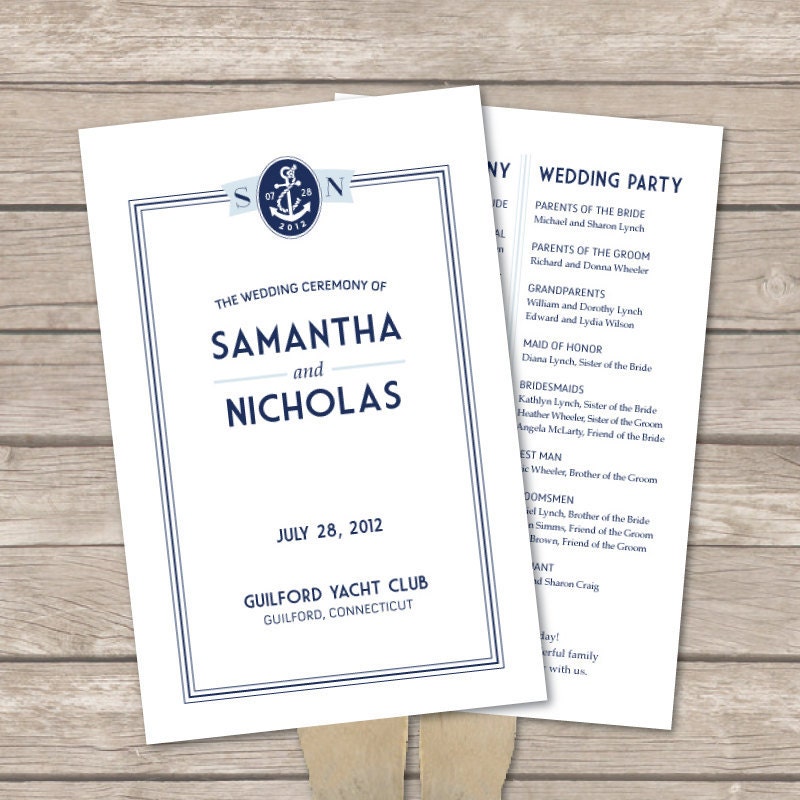 Printable Wedding Program Fan Nautical Chic Collection No 7