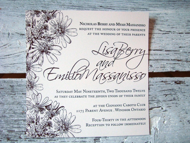 Eggplant Ivory and black Wedding Invitation with a decorative asymetrical 
