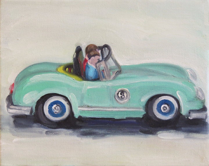 Convertible Vintage Toy Car Oil Painting 8x10