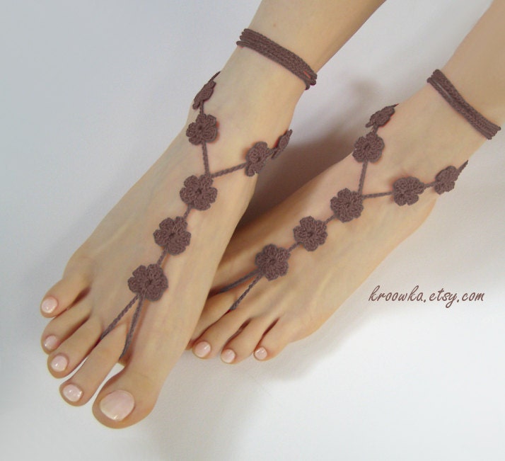 Barefoot Sandals BROWN FLOWER beach wedding jewelry Valentine 39s Day gift