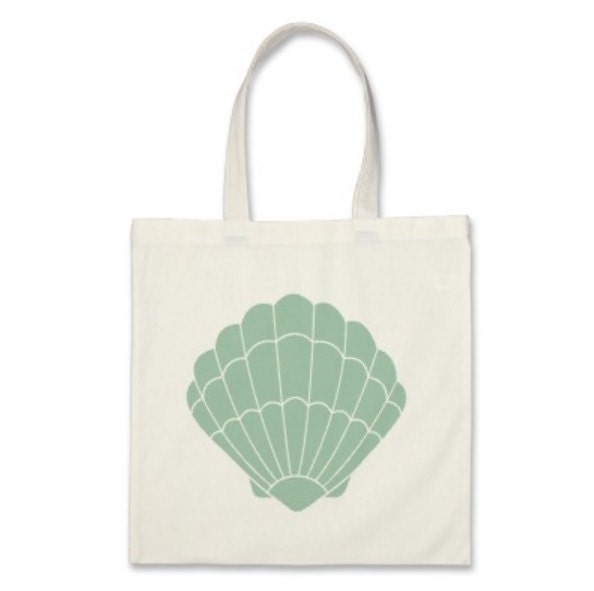 Beach Gift or Wedding Welcome Tote Bag Seashell in Mint Green