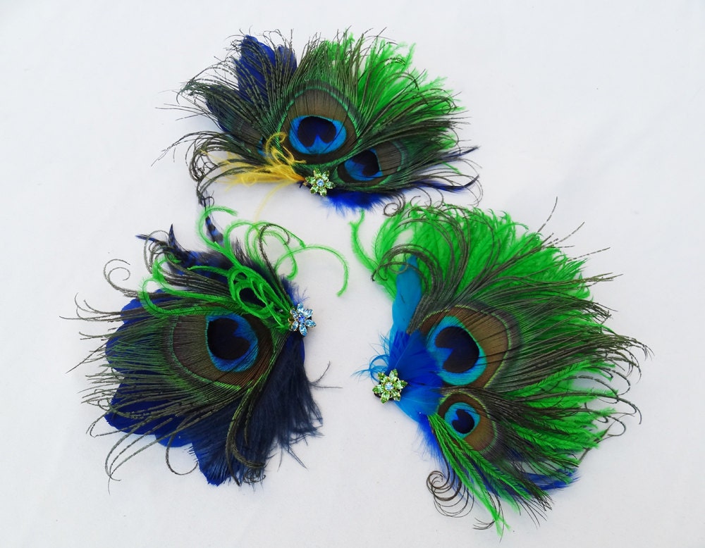 Weddings Peacock Feather Fascinator Set OF 3 Any Color custom 