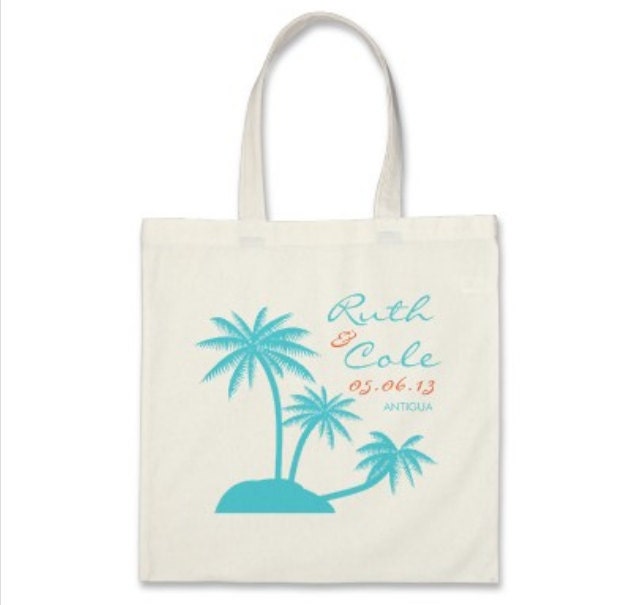 Beach Gift or Wedding Welcome Tote Bag Palm Tree Personalized Tote in 
