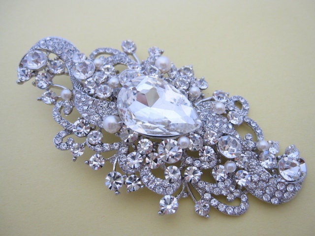 Pearl wedding broochrhinestone pearl bridal broochwedding hair accessories 