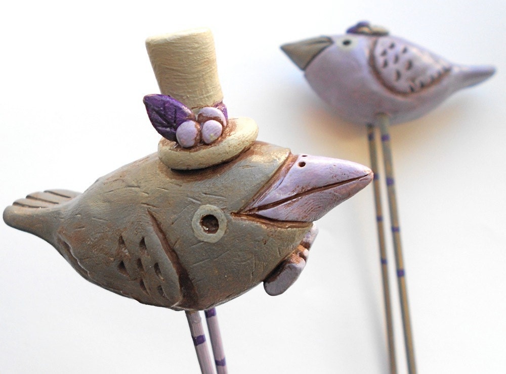 Bird wedding cake topper in Lilac Gray and Purple for the Rustic Country 