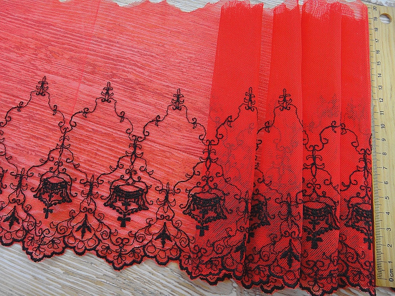 Red Lace Trim Vintage Embroidered Butterflies Wedding Dress Trim DIY Fabric