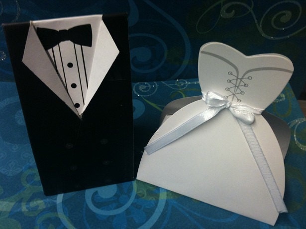 Wedding Tuxido and Wedding Dress Box Set Wedding Favors From microcakes