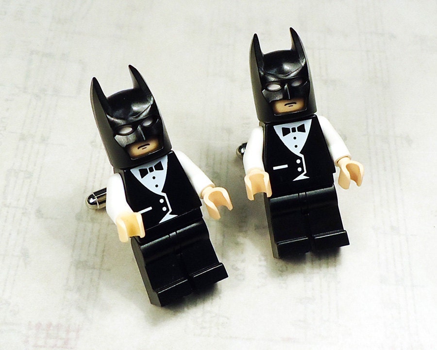 Full body Batman black with black and white wedding tuxedo LEGOS on silver 