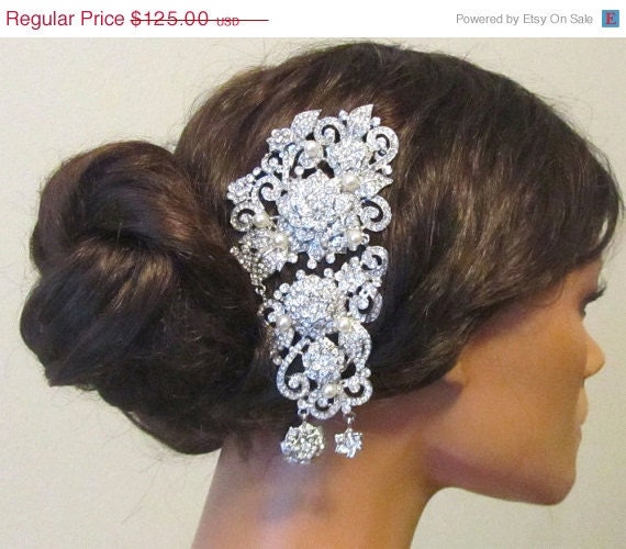 Special SALE SaBelle Bridal headpiece pearl Crystal Art Deco Comb 