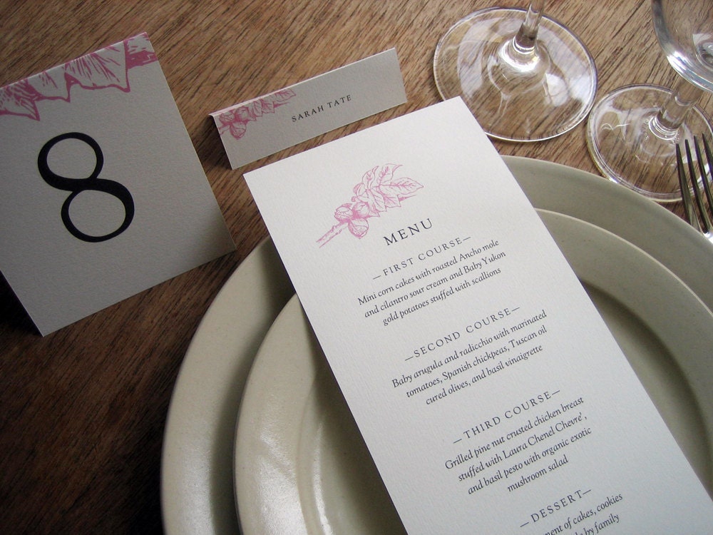 This is the printable wedding menu template from our Floral design series