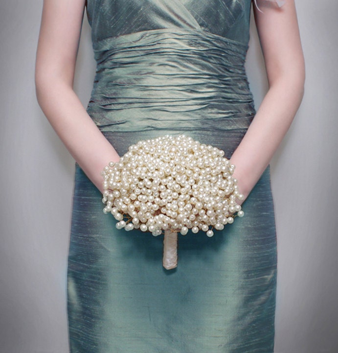 Wedding Flowers Bridal Bouquet of Vintage Style Large Pearl Beads 
