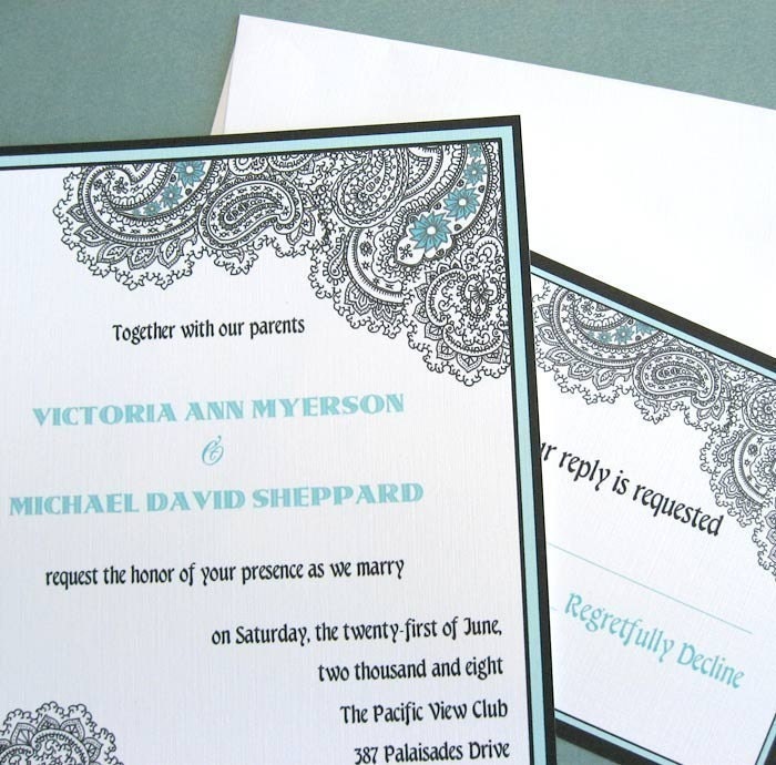 Paisley Wedding Invitation and RSVP Card Sample Set Only From dearemma
