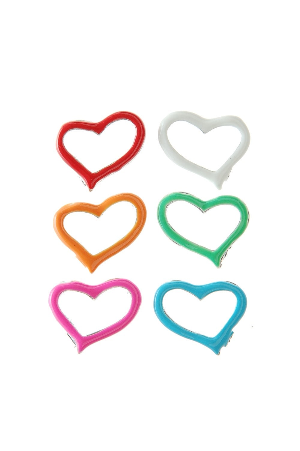 6 Colourful Cut Out Heart Metal Charms Embellishments Set of 6