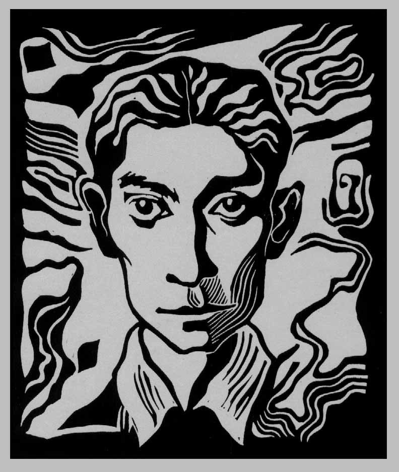 Franz Kafka linocut portrait From WingedLion