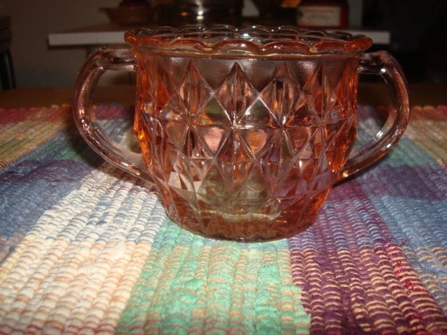 PRINCESS PATTERN PINK DEPRESSION GLASS CREAMER &amp; SUGAR