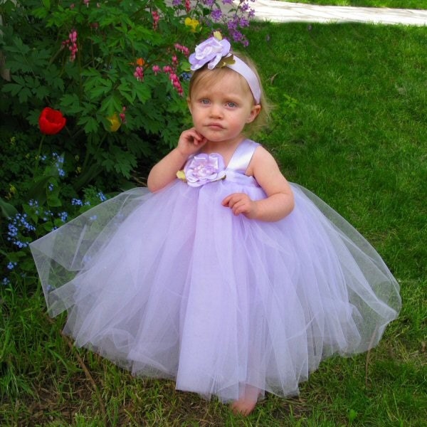 Lilac Fairy Princess Gown Flower Girl Tutu Dress Halloween Costume 2pc Set