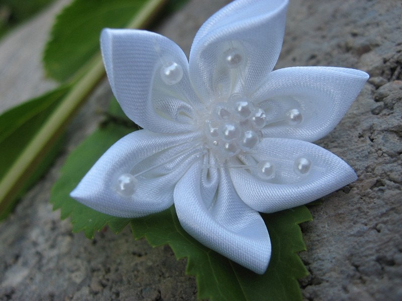 Satin Pearl Hawaiian Bridal Wedding Hair Pin Clip Flower From Seacreative
