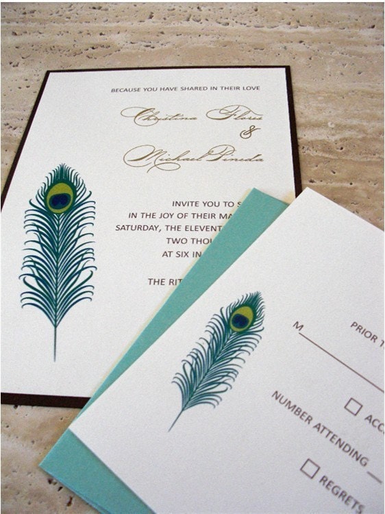 Mod Peacock Panel Wedding Invitation Sample
