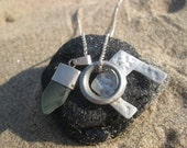 3-Charm Silver and Sea Glass Necklace