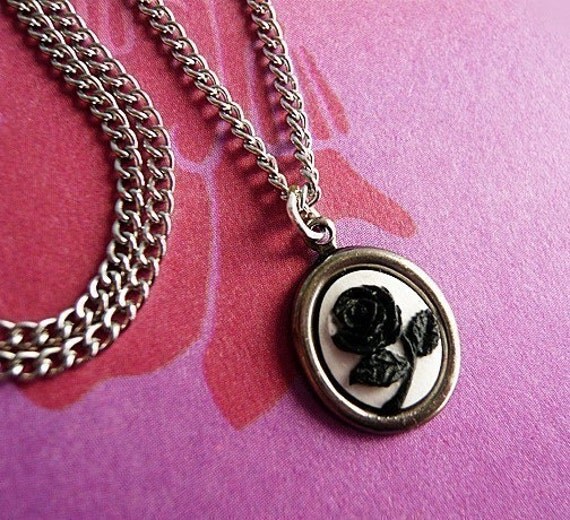 Romantic Black Rose Cameo Necklace by MaruMaru on Etsy