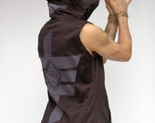 Pacha PLay Mens Black Vest with color detail unique stitched design with pockets-techno-tribal-ninja-psytrance