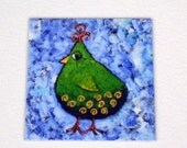 Magnet Green and Gold Bird, Refrigirator Art, Happy Art, Bird Art, Uplifting Art