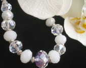 Necklace Faceted Crystals and White Faceted Beads