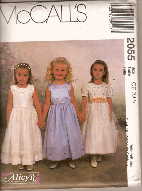 Sewing Pattern McCall's 2055 Flower Girl Dress  Uncut and Complete Sizes 3-5,  4-6