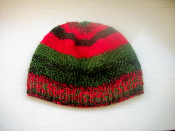 Handspun knit unisex Merino beanie hat Christmas by SpinningStreak