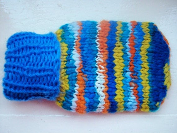 Mini hot water bottle and handspun hand knitted by SpinningStreak