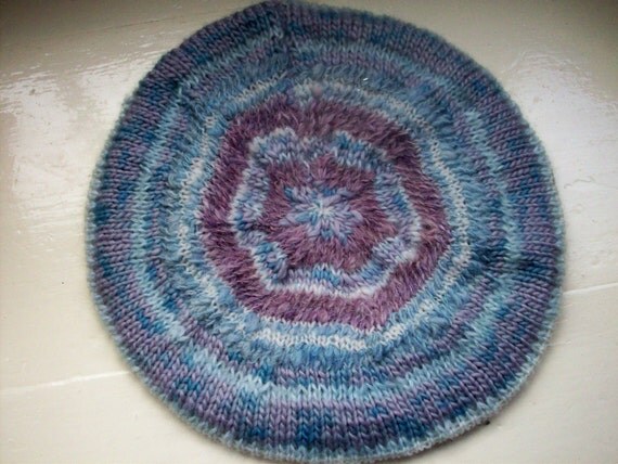 Zany beret  hand knit ice blue dusky grays by SpinningStreak