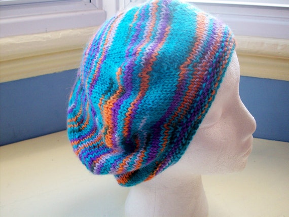 Zany Beret alpaca hat hand knit fun turquoise by SpinningStreak
