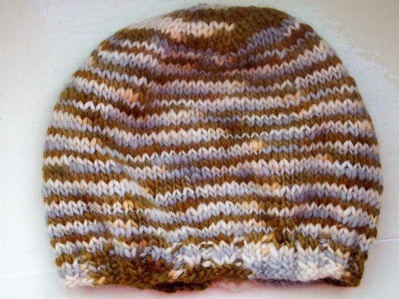 Chunky wool beanie hat knit unisex brown gray by SpinningStreak