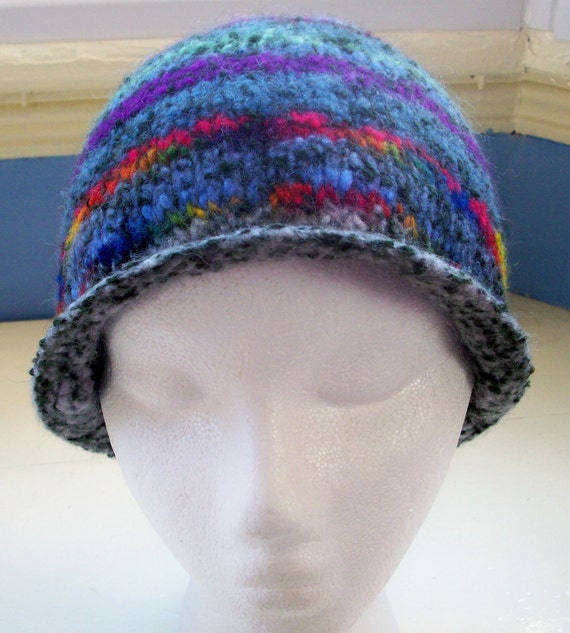 Handspun hand knitted boiled wool felt hat  by SpinningStreak