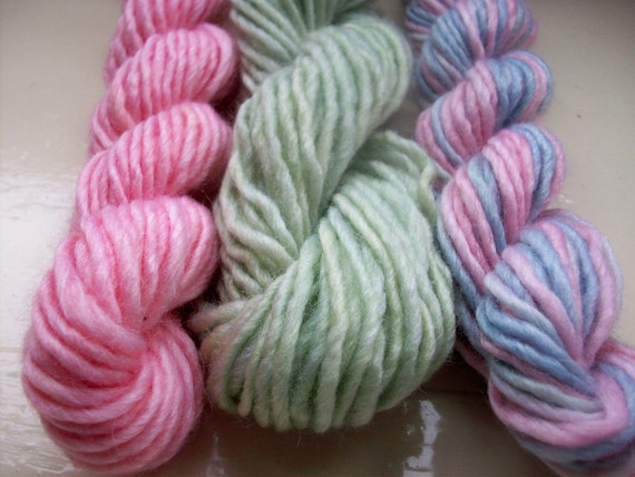 Hand painted yarn  pastels pink green lilac and by SpinningStreak