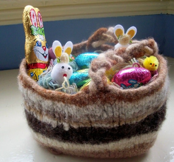 Easter fun handspun felted knit bag natural by SpinningStreak