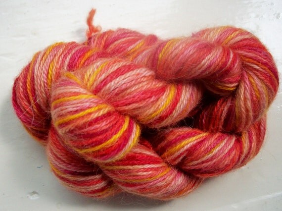 Hand painted Alpaca yarn  flame red yellow by SpinningStreak