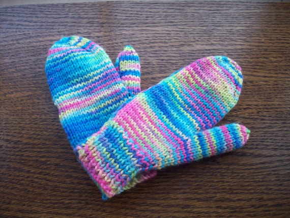 Warm Wool Fun Happy Rainbow Neon Mittens by SpinningStreak on Etsy