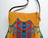 Pendleton Wool Purse Shoulder Bag Deerhide Suede Leather Trim
