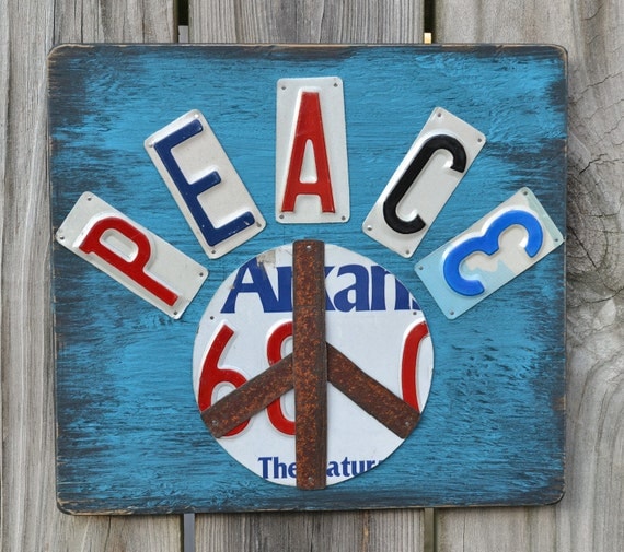 Peace sign in blue - License plate art