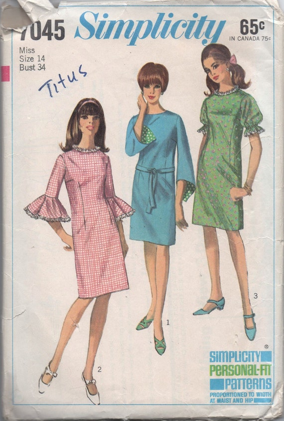 1960s VINTAGE pattern Simplicity 7045 size 14 bust 34 misses one piece dress Mad Men