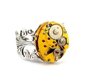 Steampunk Ring - Charming Vintage Gold Tone Clockwork Design - Promptly Shipped Steampunk Jewelry By London Particulars