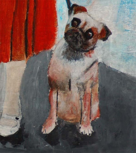 Original Acrylic Painting - Woman walking her dog Morning Walk Orange, animal, blue sky