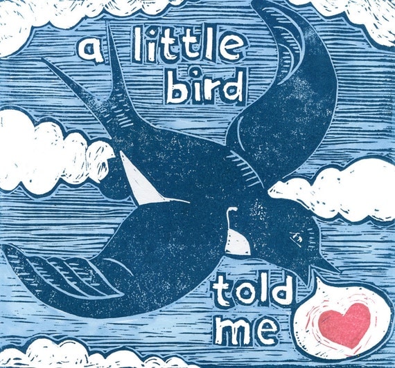 A Little Bird Told Me block print