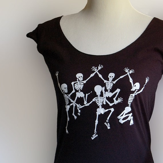 Skeleton Shirt. Dancing Skeletons Women's Day of the Dead Black t-shirt