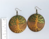 Tree of Life- green and copper (handpainted wooden earrings)