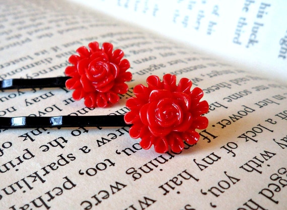 Set of 2 Bright Red Bobby Pins